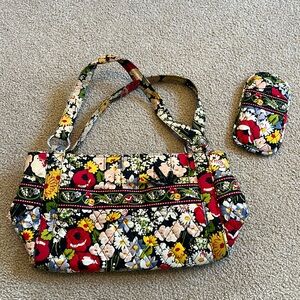 Vera Bradley Poppy Fields shoulder purse with matching glasses case